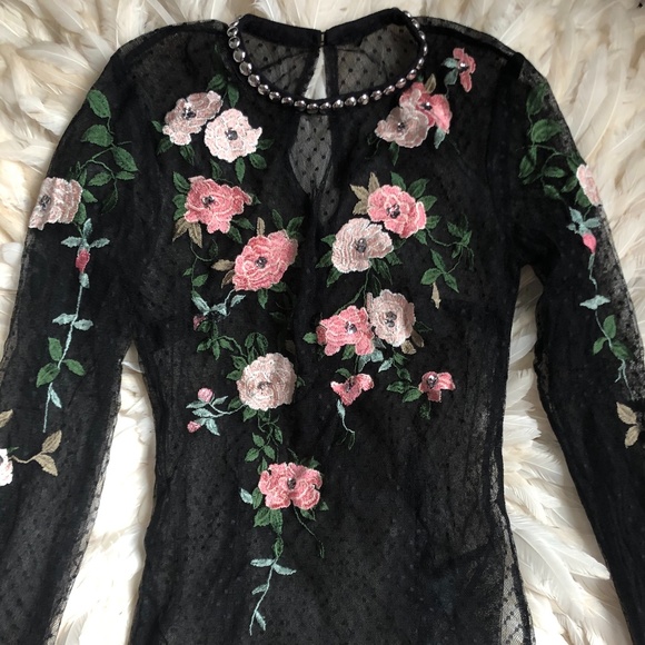 TOPSHOP Women's Floral Lace Top US 2 - Picture 3 of 8